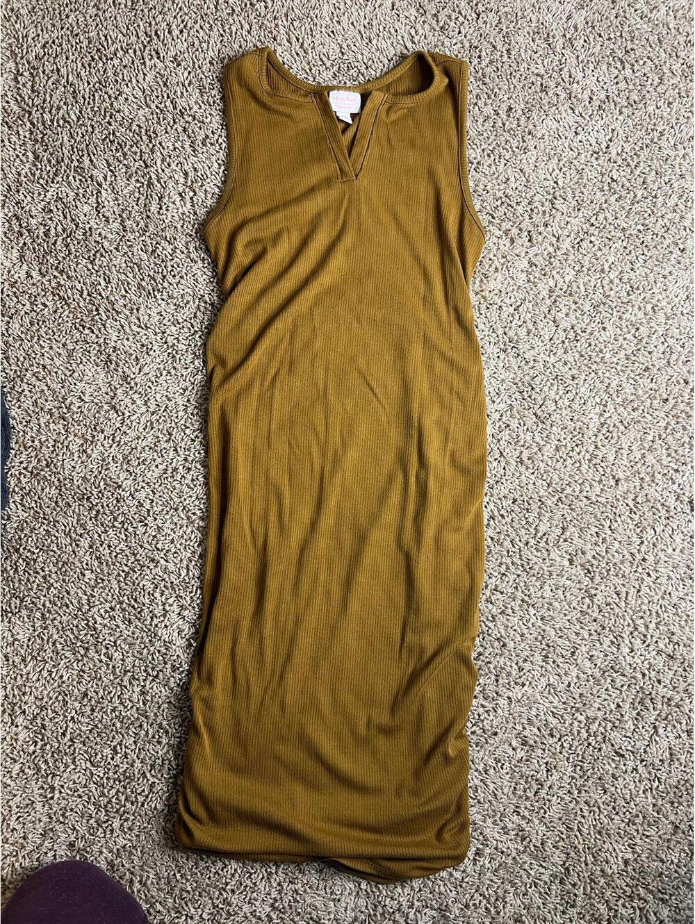 Isabel Maternity Sleeveless Ribbed Dress in Mustard Yellow, Size Small